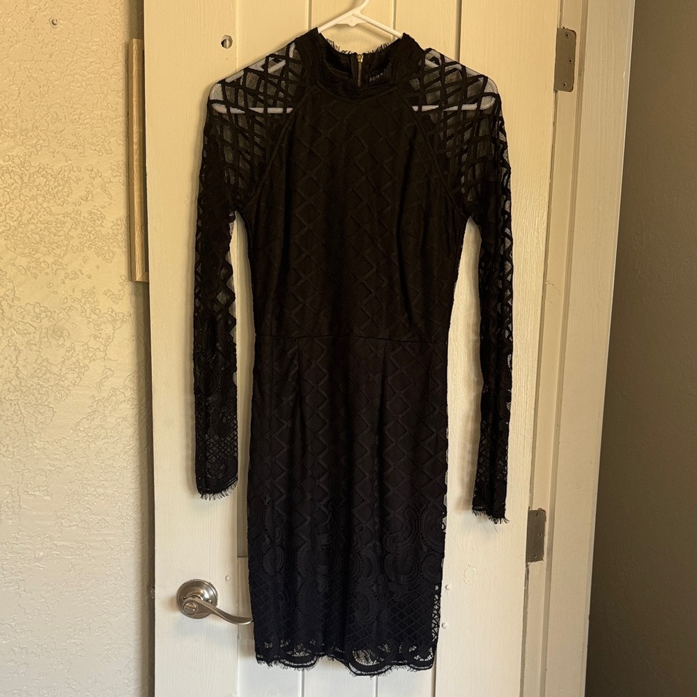 Sequin Hearts Black Long Sleeve Lace Dress